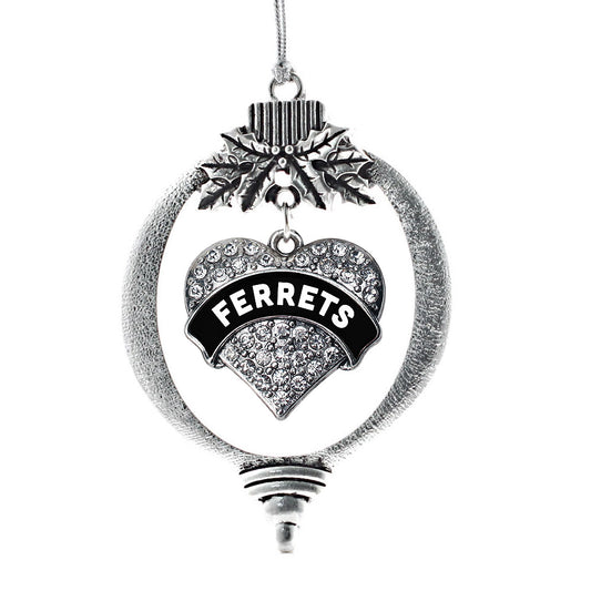 Silver Black and White Ferrets Pave Heart Charm Holiday Ornament