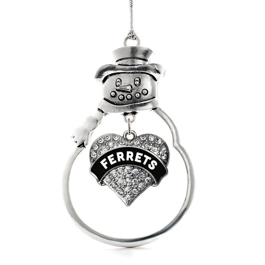 Silver Black and White Ferrets Pave Heart Charm Snowman Ornament