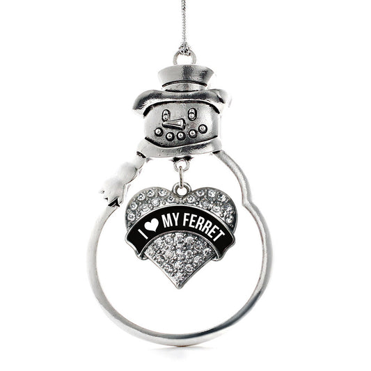 Silver Black and White I love my Ferret Pave Heart Charm Snowman Ornament