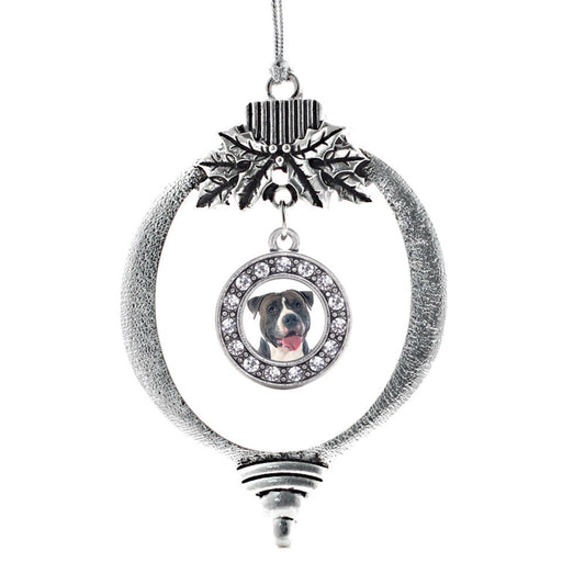 Silver Blue Pit Bull Circle Charm Holiday Ornament