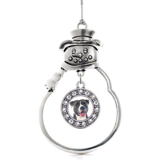 Silver Blue Pit Bull Circle Charm Snowman Ornament