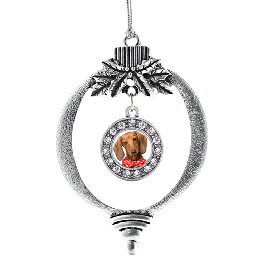 Silver Dachshund Face Circle Charm Holiday Ornament