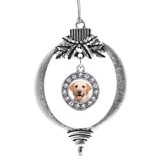 Silver Labrador Face Circle Charm Holiday Ornament