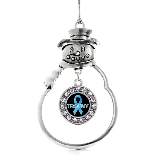 Silver Trisomy Awareness Circle Charm Snowman Ornament