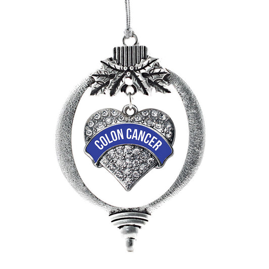 Silver Colon Cancer Awareness Pave Heart Charm Holiday Ornament