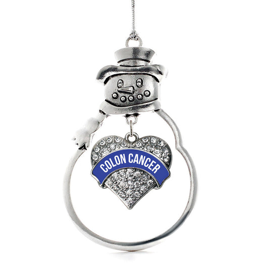 Silver Colon Cancer Awareness Pave Heart Charm Snowman Ornament