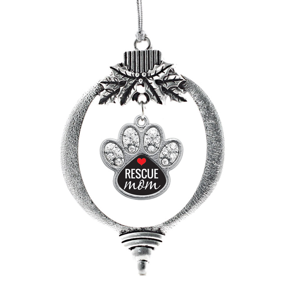 Silver Rescue Mom Pave Paw Charm Holiday Ornament