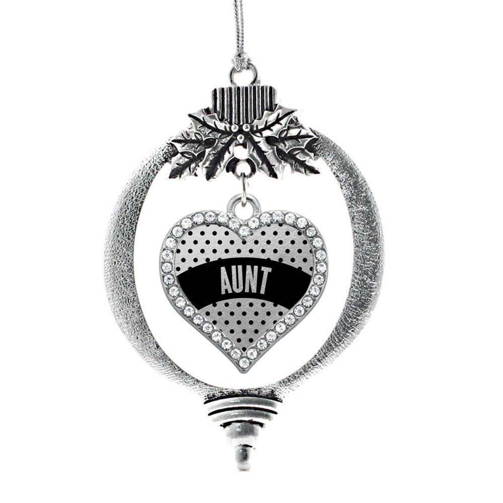 Silver Black Polka Dot Aunt Open Heart Charm Holiday Ornament