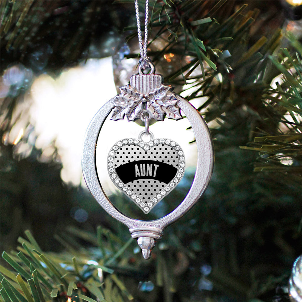 Silver Black Polka Dot Aunt Open Heart Charm Holiday Ornament