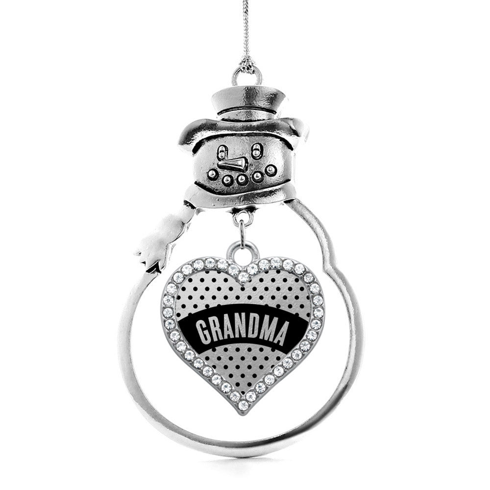 Silver Black Polka Dot Grandma Open Heart Charm Snowman Ornament