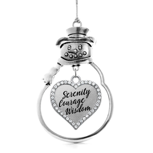 Silver Serenity Prayer Open Heart Charm Snowman Ornament