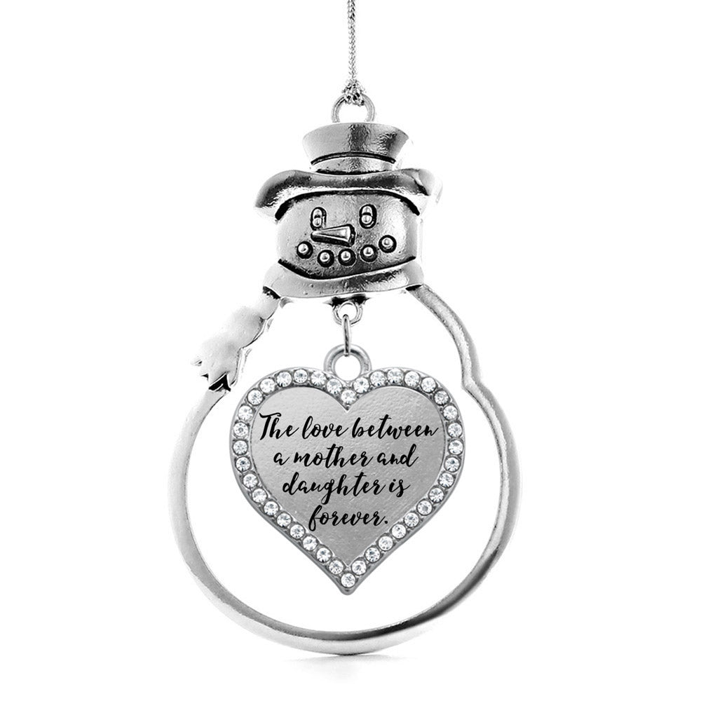 Silver Mother and Daughter Bond Open Heart Charm Snowman Ornament