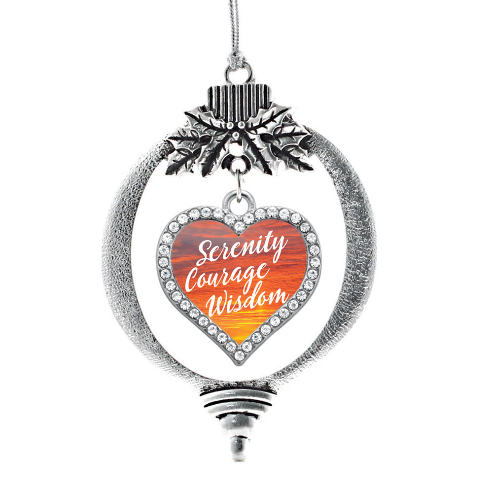 Silver Sunset Serenity Prayer Open Heart Charm Holiday Ornament