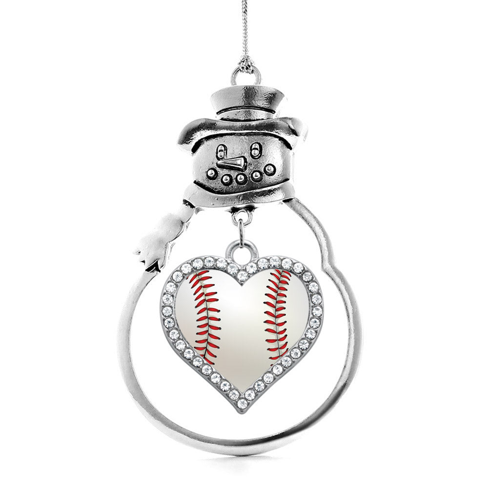 Silver Baseball Open Heart Charm Snowman Ornament