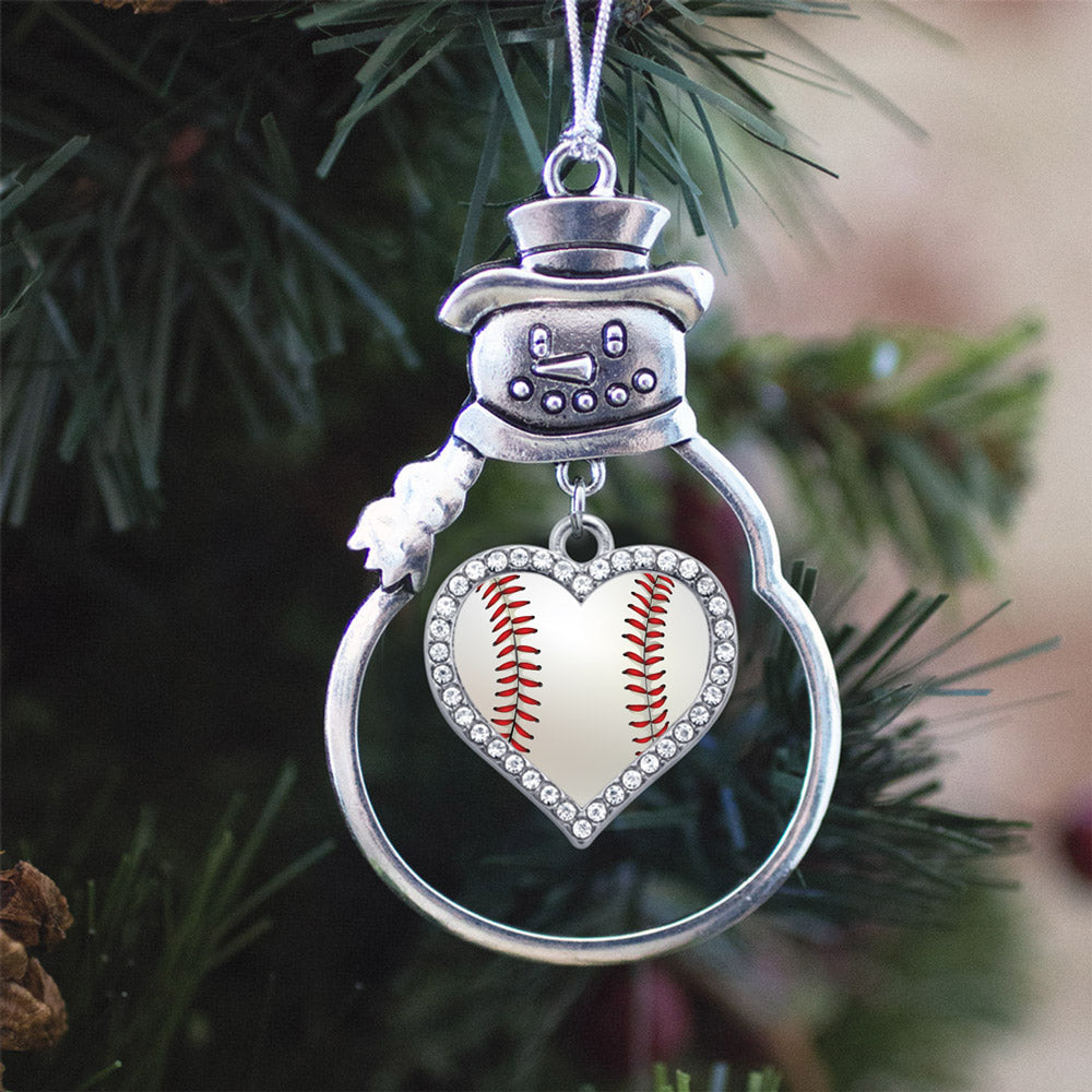 Silver Baseball Open Heart Charm Snowman Ornament