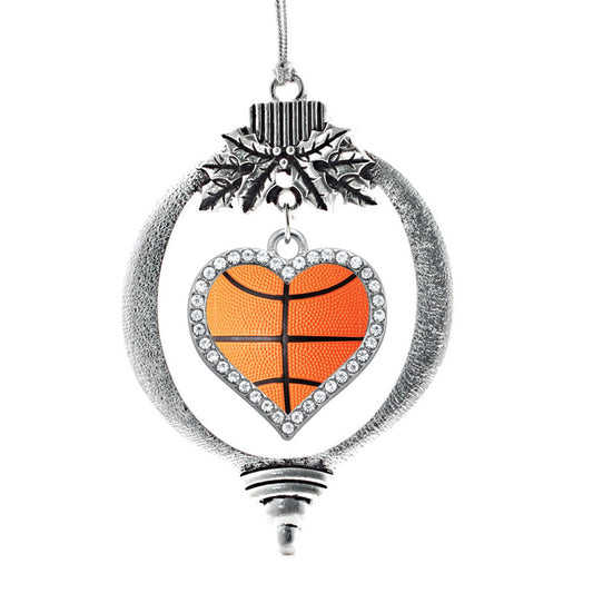 Silver Basketball Open Heart Charm Holiday Ornament