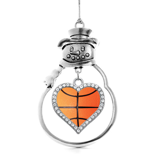 Silver Basketball Open Heart Charm Snowman Ornament