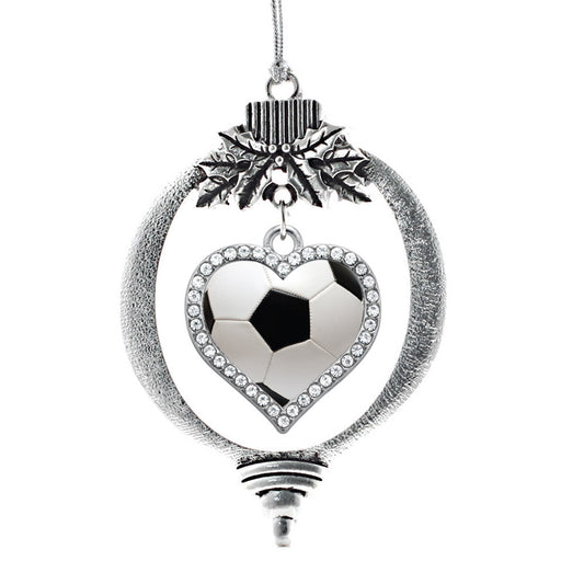 Silver Soccer Ball Open Heart Charm Holiday Ornament