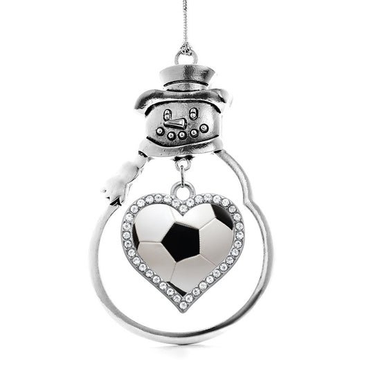Silver Soccer Ball Open Heart Charm Snowman Ornament