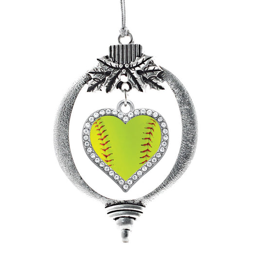 Silver Softball Open Heart Charm Holiday Ornament
