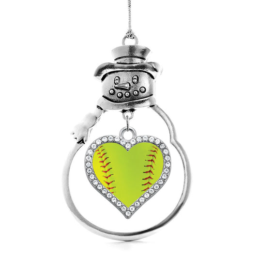 Silver Softball Open Heart Charm Snowman Ornament