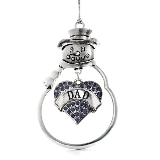Silver Dad Navy Blue Blue Pave Heart Charm Snowman Ornament