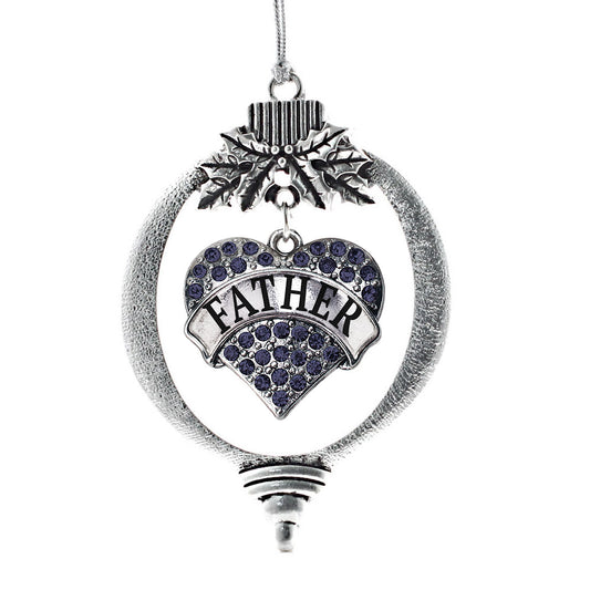 Silver Father Navy Blue Blue Pave Heart Charm Holiday Ornament