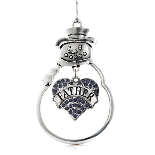 Silver Father Navy Blue Blue Pave Heart Charm Snowman Ornament