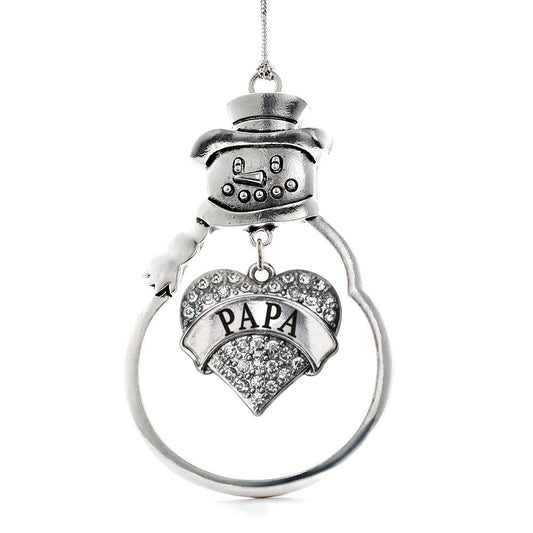 Silver Papa Pave Heart Charm Snowman Ornament