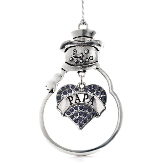 Silver Papa Navy Blue Blue Pave Heart Charm Snowman Ornament
