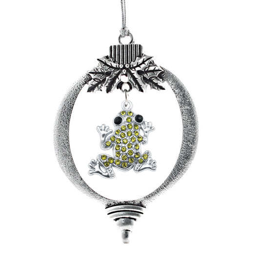 Silver Green Frog Charm Holiday Ornament