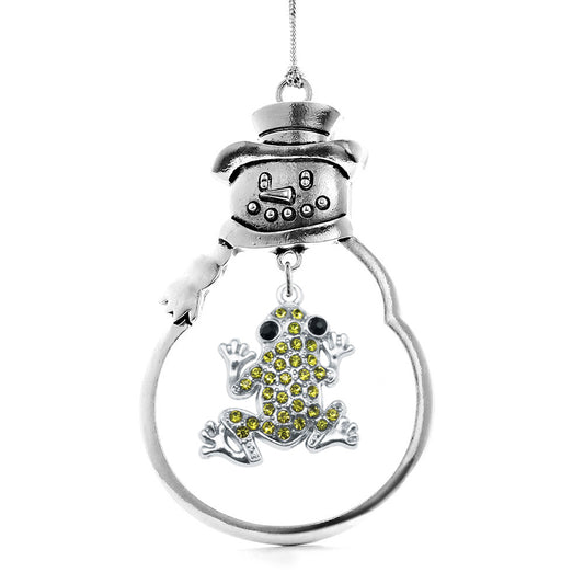 Silver Green Frog Charm Snowman Ornament