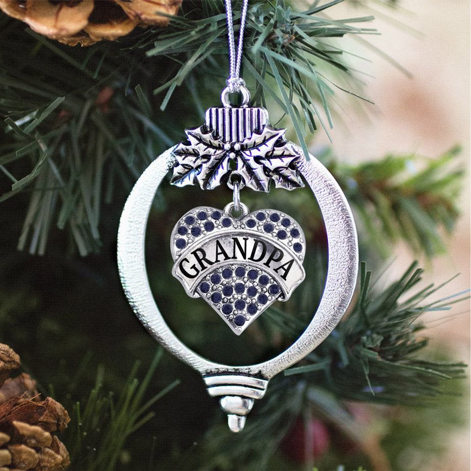 Silver Grandpa Navy Blue Blue Pave Heart Charm Holiday Ornament