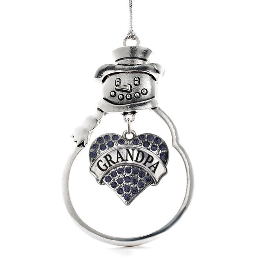 Silver Grandpa Navy Blue Blue Pave Heart Charm Snowman Ornament