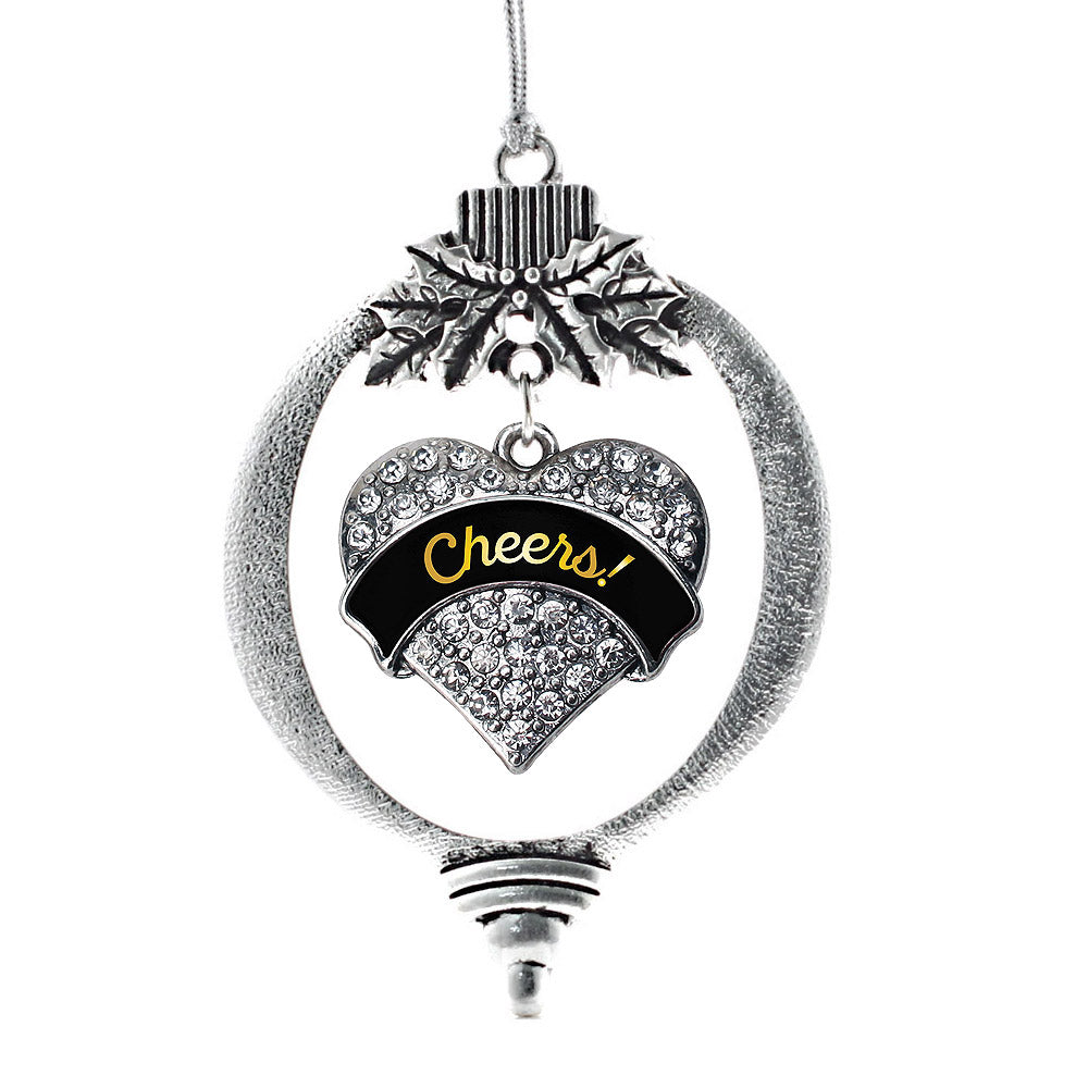 Silver Cheers! Black and Gold Pave Heart Charm Holiday Ornament