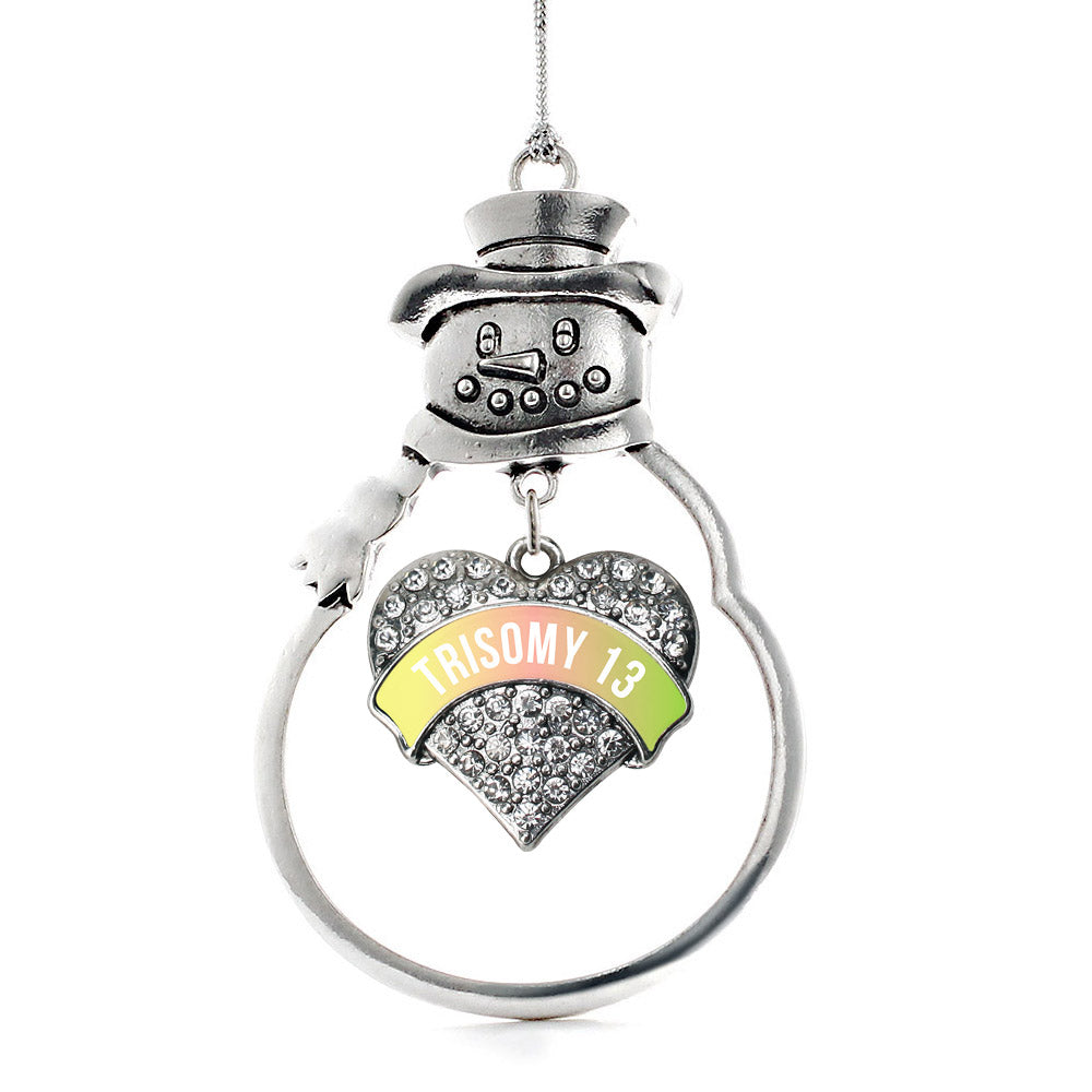 Silver Trisomy 13 Awareness Pave Heart Charm Snowman Ornament
