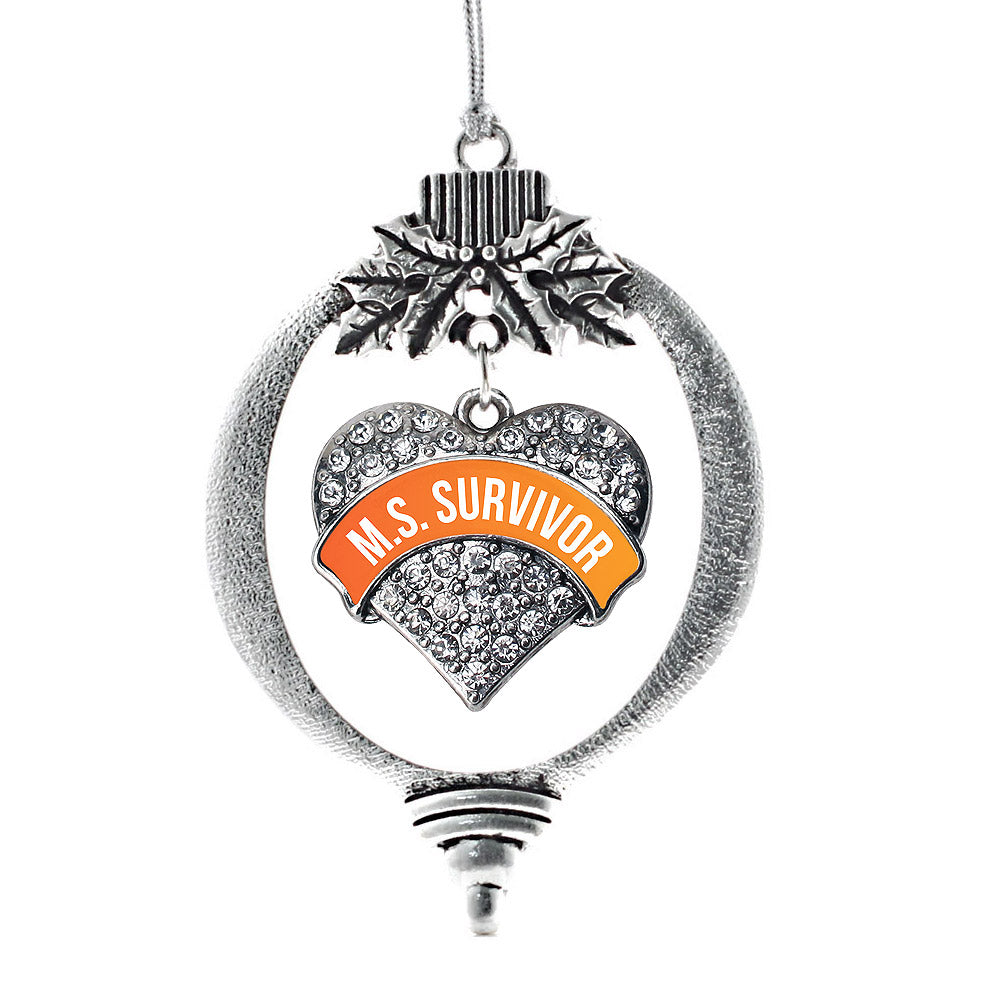 Silver M.S. SURVIVOR Pave Heart Charm Holiday Ornament