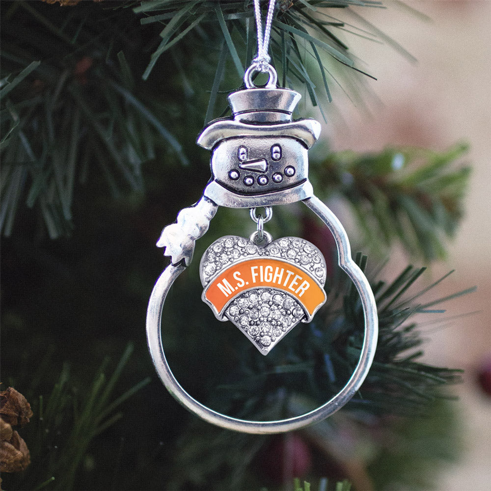 Silver M.S. FIGHTER Pave Heart Charm Snowman Ornament