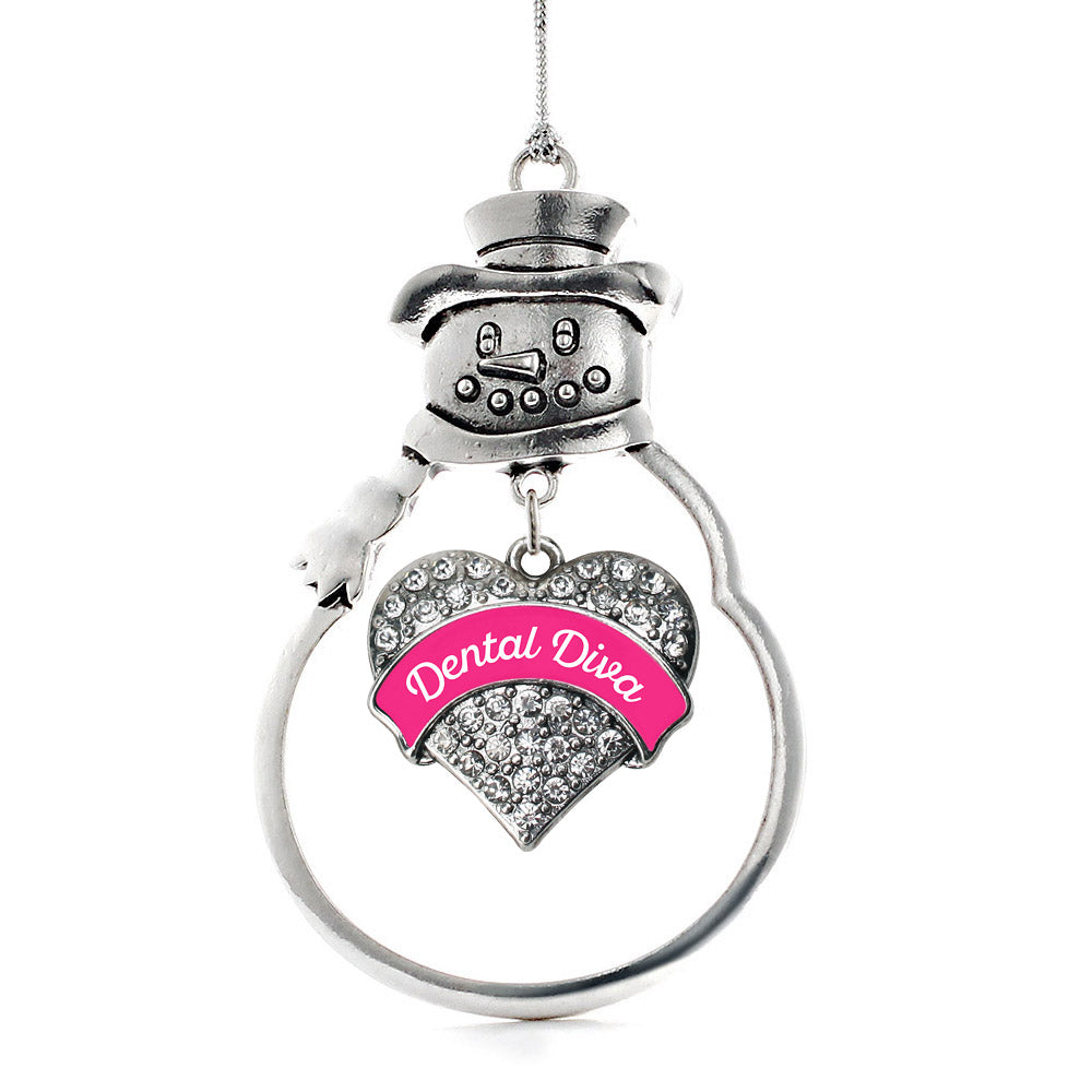 Silver Fuchsia Dental Diva Pave Heart Charm Snowman Ornament
