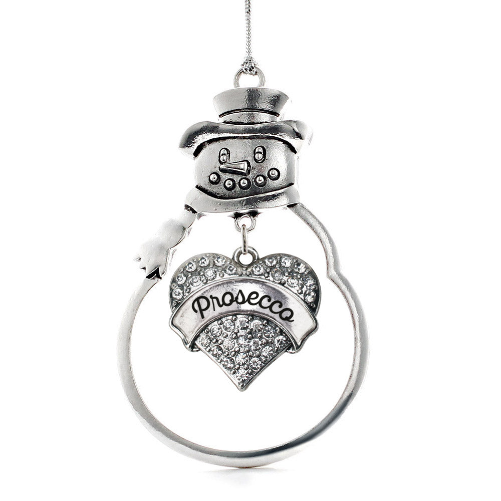 Silver Prosecco Pave Heart Charm Snowman Ornament