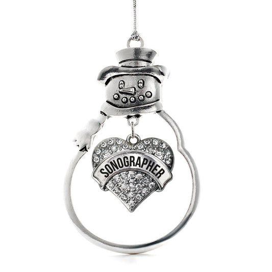 Silver Sonographer Pave Heart Charm Snowman Ornament