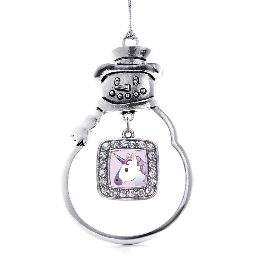 Silver Unicorn Emoji Square Charm Snowman Ornament