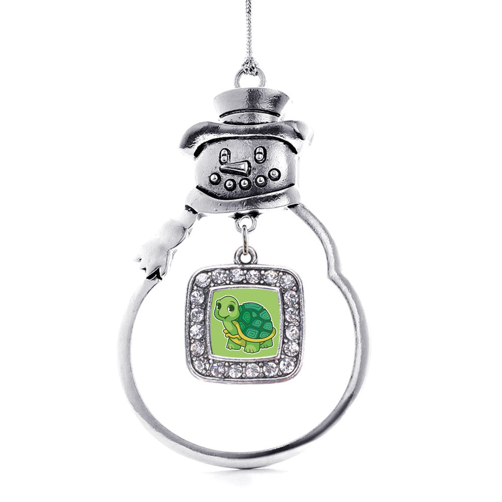 Silver Baby Turtle Square Charm Snowman Ornament