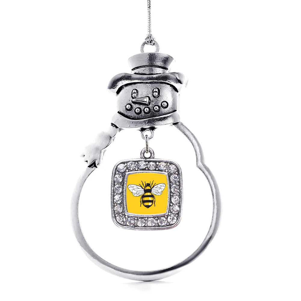 Silver Buzzing Bee Square Charm Snowman Ornament