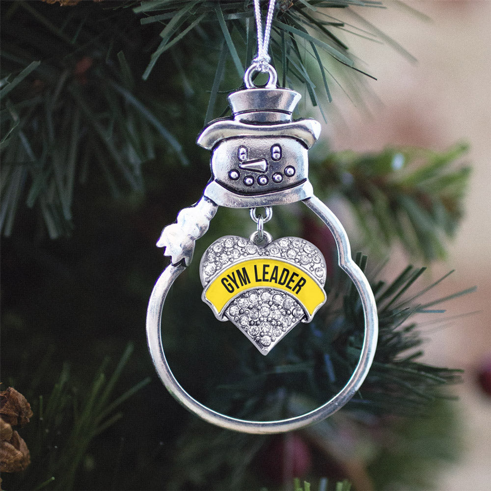 Silver Yellow Gym Leader Pave Heart Charm Snowman Ornament