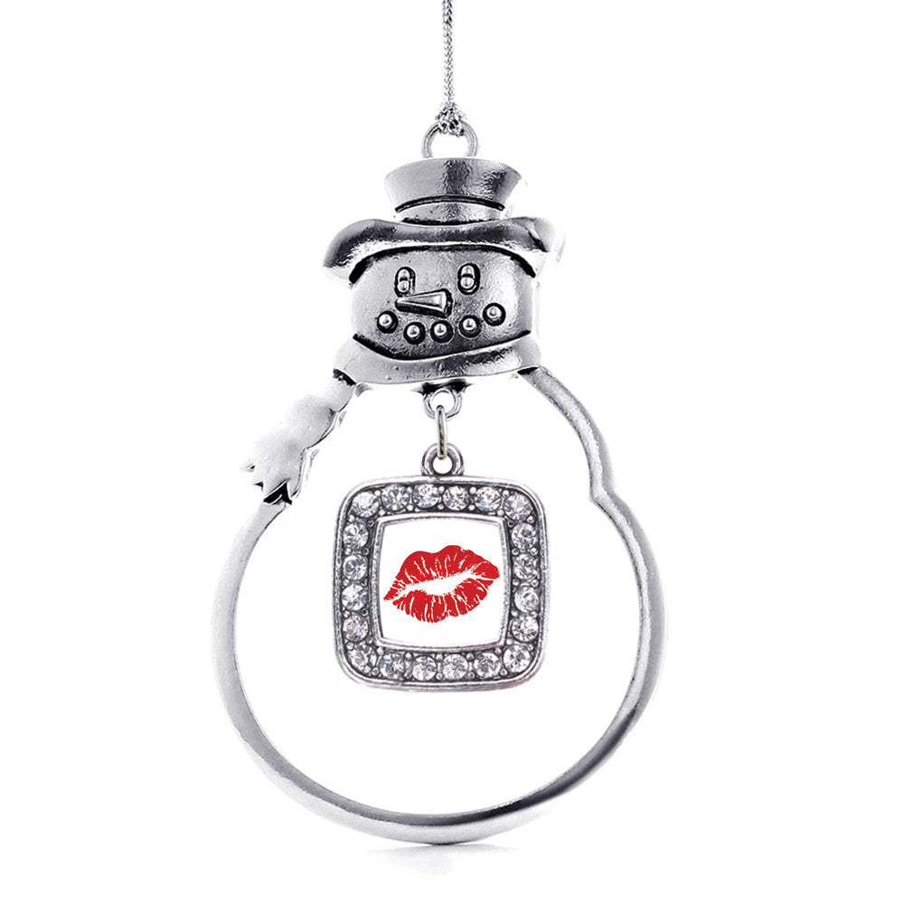Silver Goodbye Kiss Emoji Square Charm Snowman Ornament