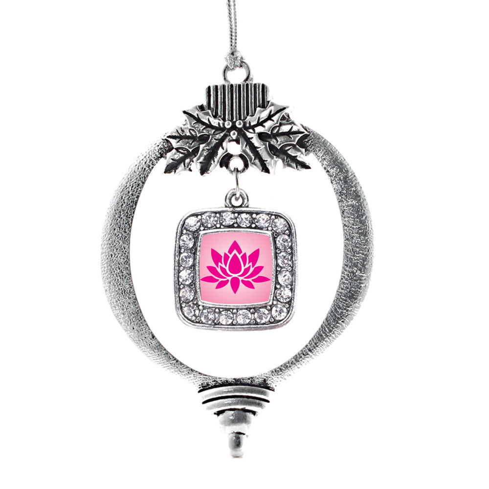 Silver Lotus Square Charm Holiday Ornament