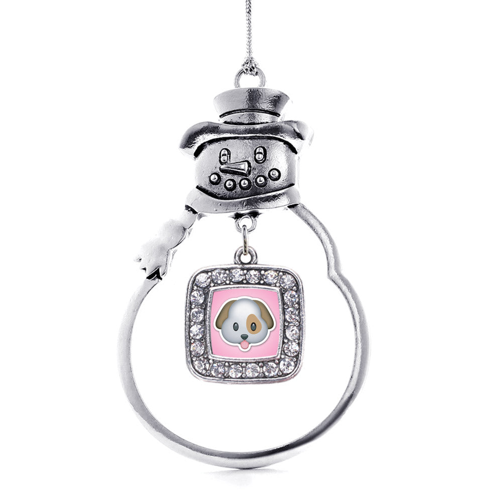 Silver Puppy Emoji Square Charm Snowman Ornament
