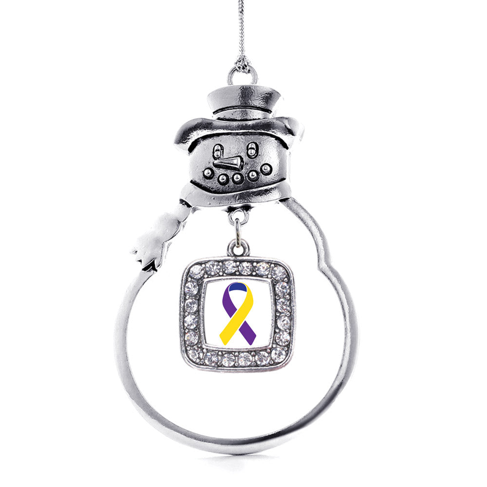 Silver Bladder Cancer Awareness Square Charm Snowman Ornament