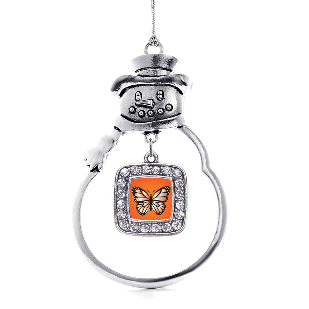 Silver Orange Butterfly Square Charm Snowman Ornament